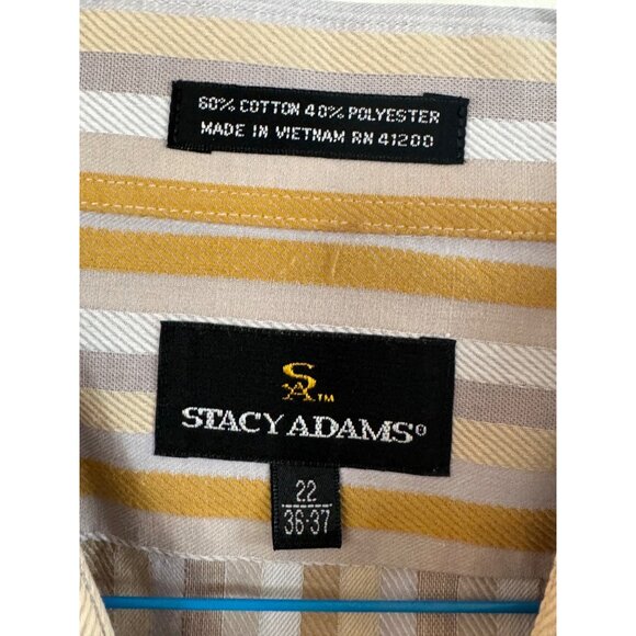 Stacy Adams Long-Sleeve Button-Up Striped Shirt 22/36-37 Gold & White Stripes 60 - Picture 3 of 5